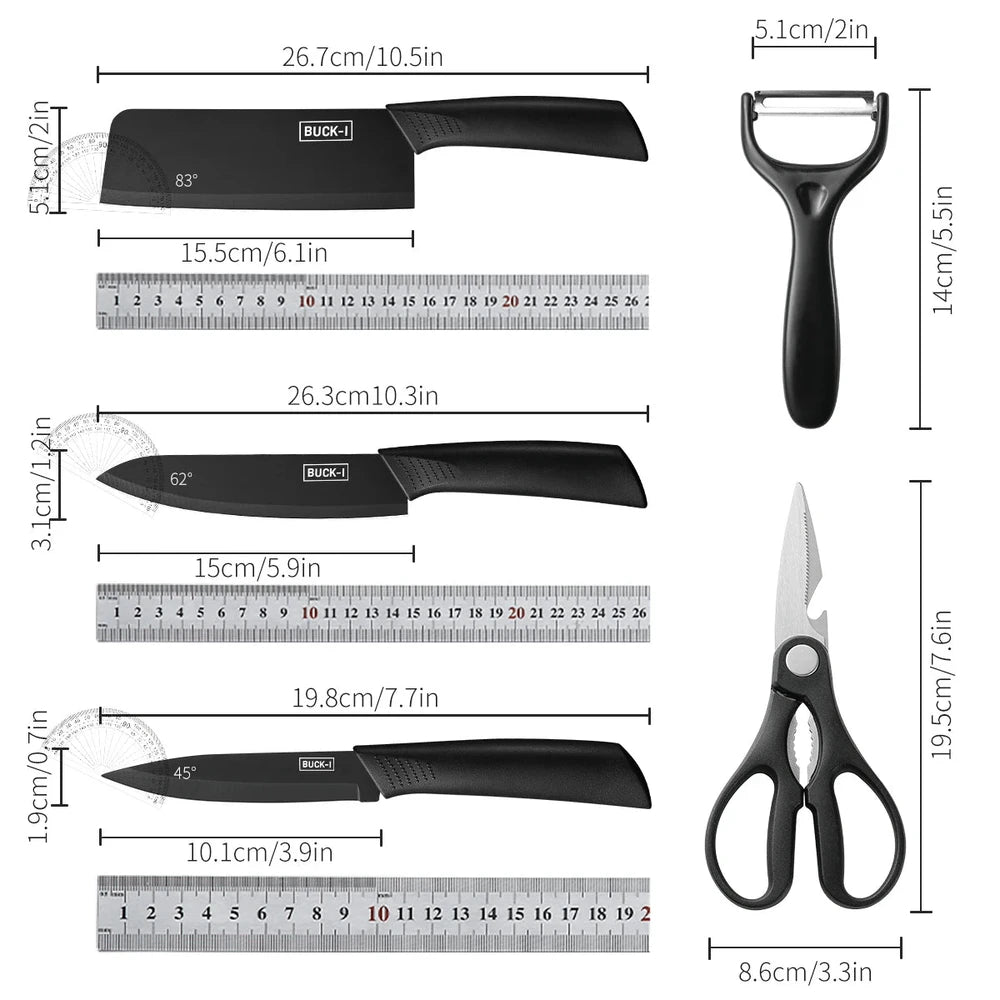 Premium BUCK-1™ 5-Piece Matte Black Kitchen Knife Set