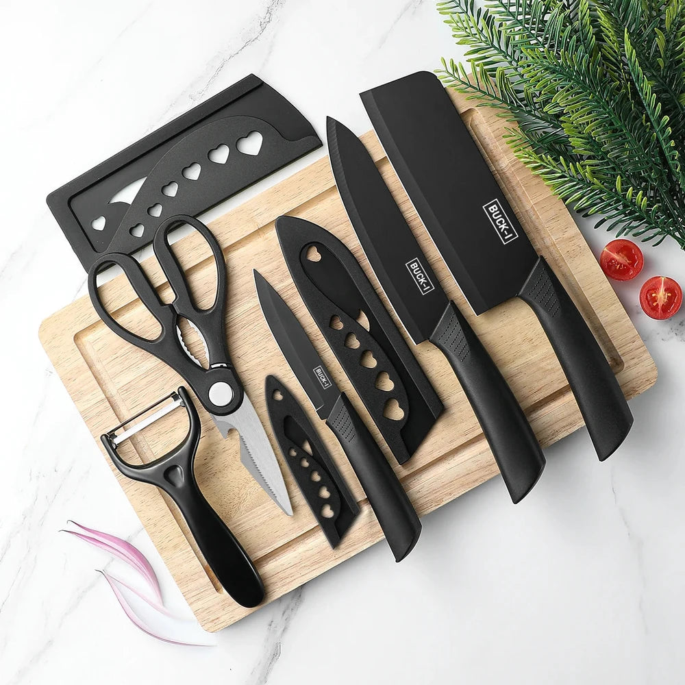 Premium BUCK-1™ 5-Piece Matte Black Kitchen Knife Set