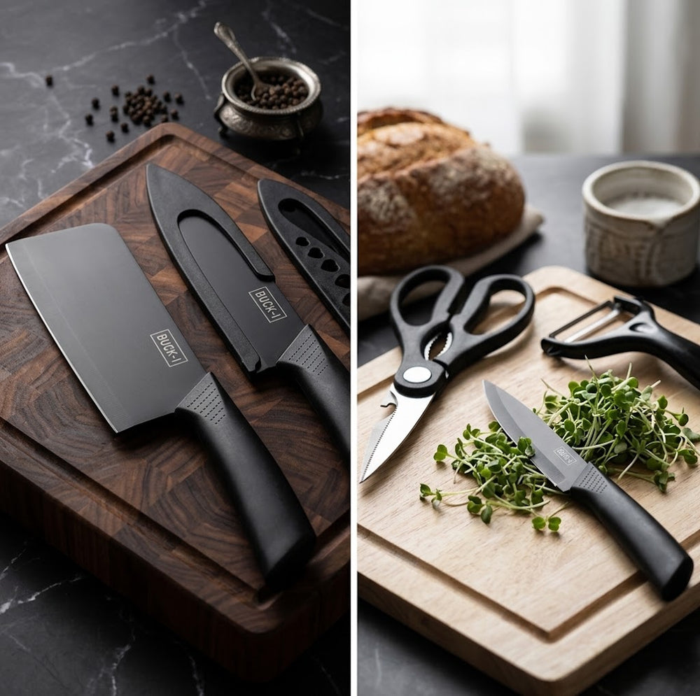 Premium BUCK-1™ 5-Piece Matte Black Kitchen Knife Set
